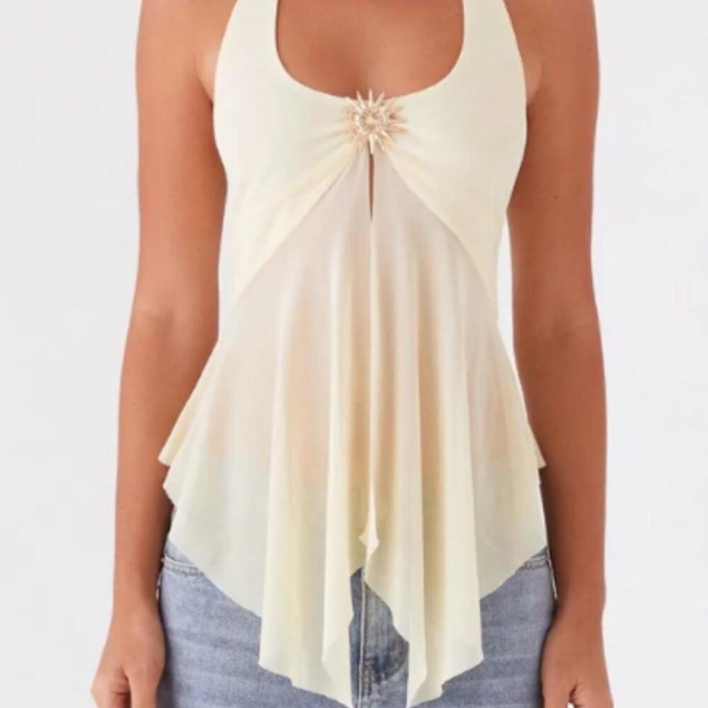 Peppermayo Sunbeam Mesh Top Open Back Top in Yellow